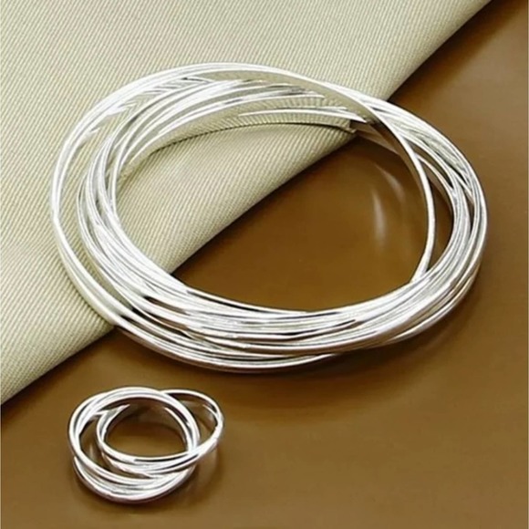 Sterling Silver Bangle Bracelet Matching Ring Set - Picture 2 of 4